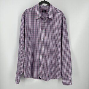 UntuckIt Mens Pio Cesare Button Up Shirt Size L Wrinkle Free Pink Blue Plaid